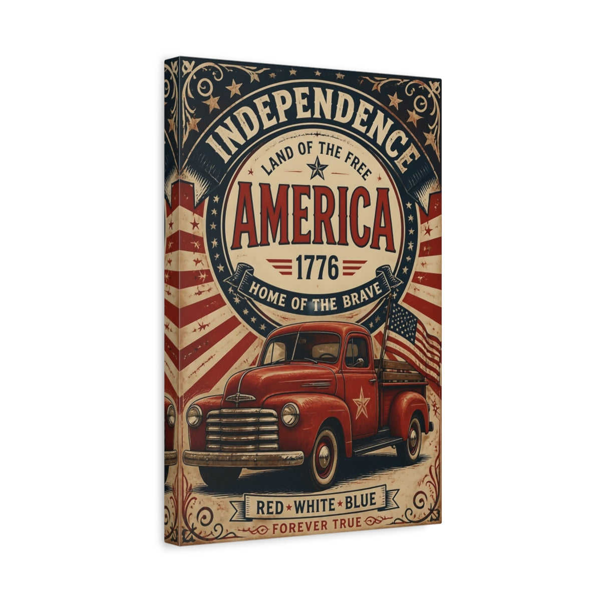 Side Mockup 4. Patriotic Red Truck shown as canvas print
