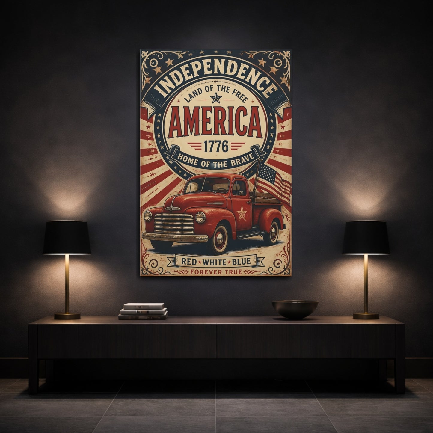 Mockup 3. Patriotic Red Truck shown as canvas print