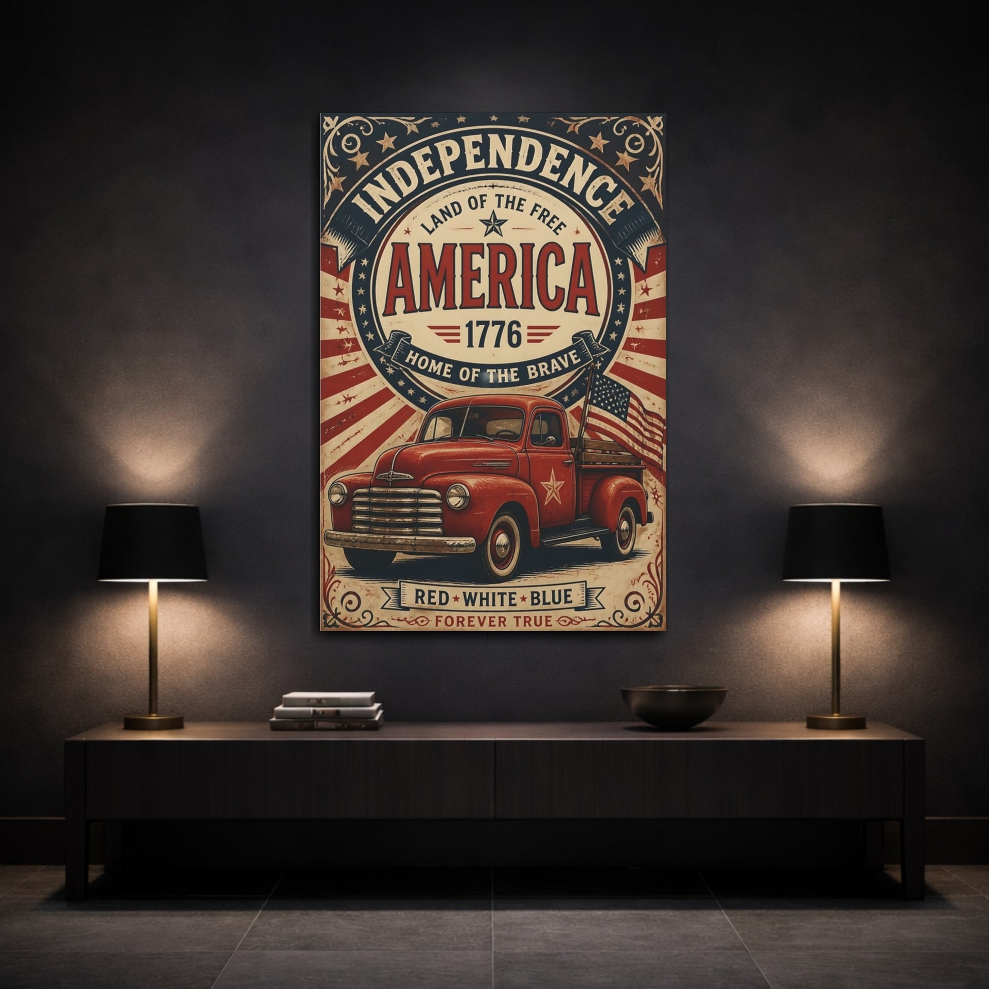 Mockup 3. Patriotic Red Truck shown as canvas print