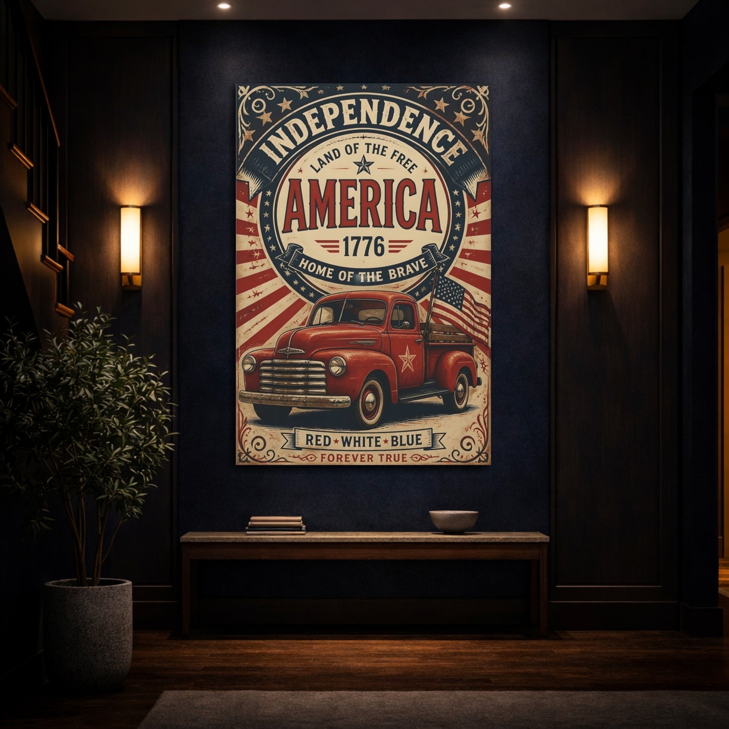 Mockup 4. Patriotic Red Truck shown as canvas print