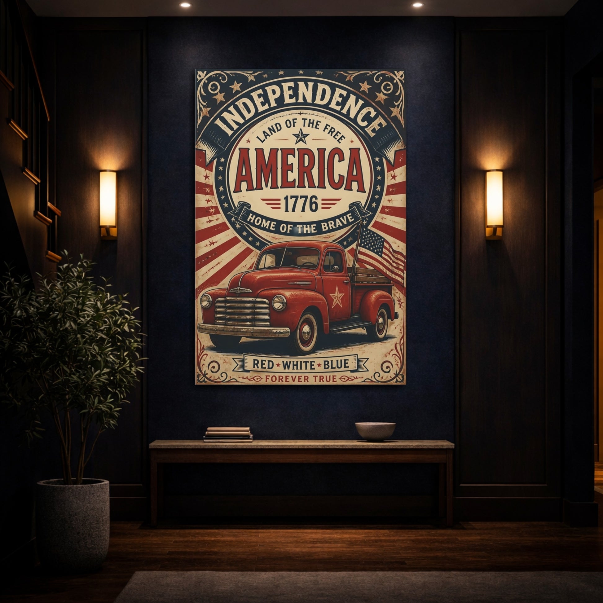 Mockup 4. Patriotic Red Truck shown as canvas print
