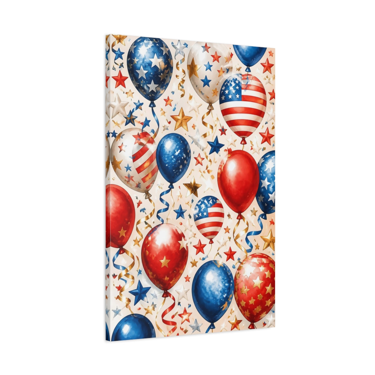 Main Mockup. Patriotic Star Balloons shown as canvas print