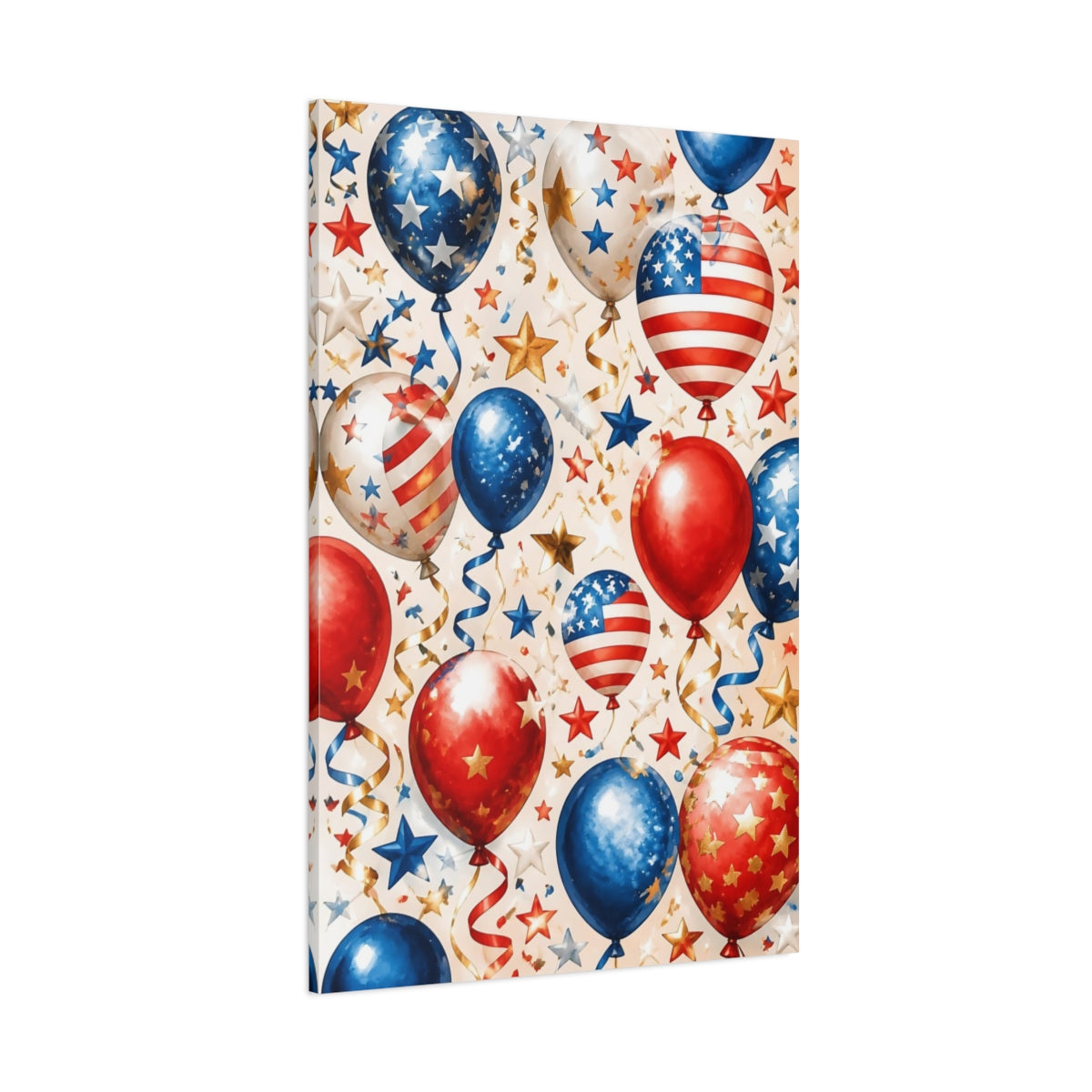 Side Mockup 1. Patriotic Star Balloons shown as canvas print