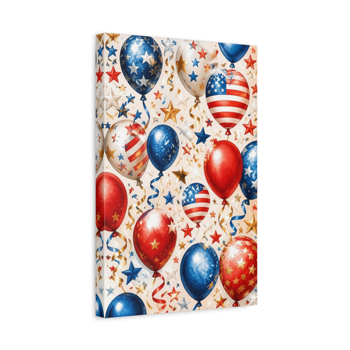 Side Mockup 4. Patriotic Star Balloons shown as canvas print
