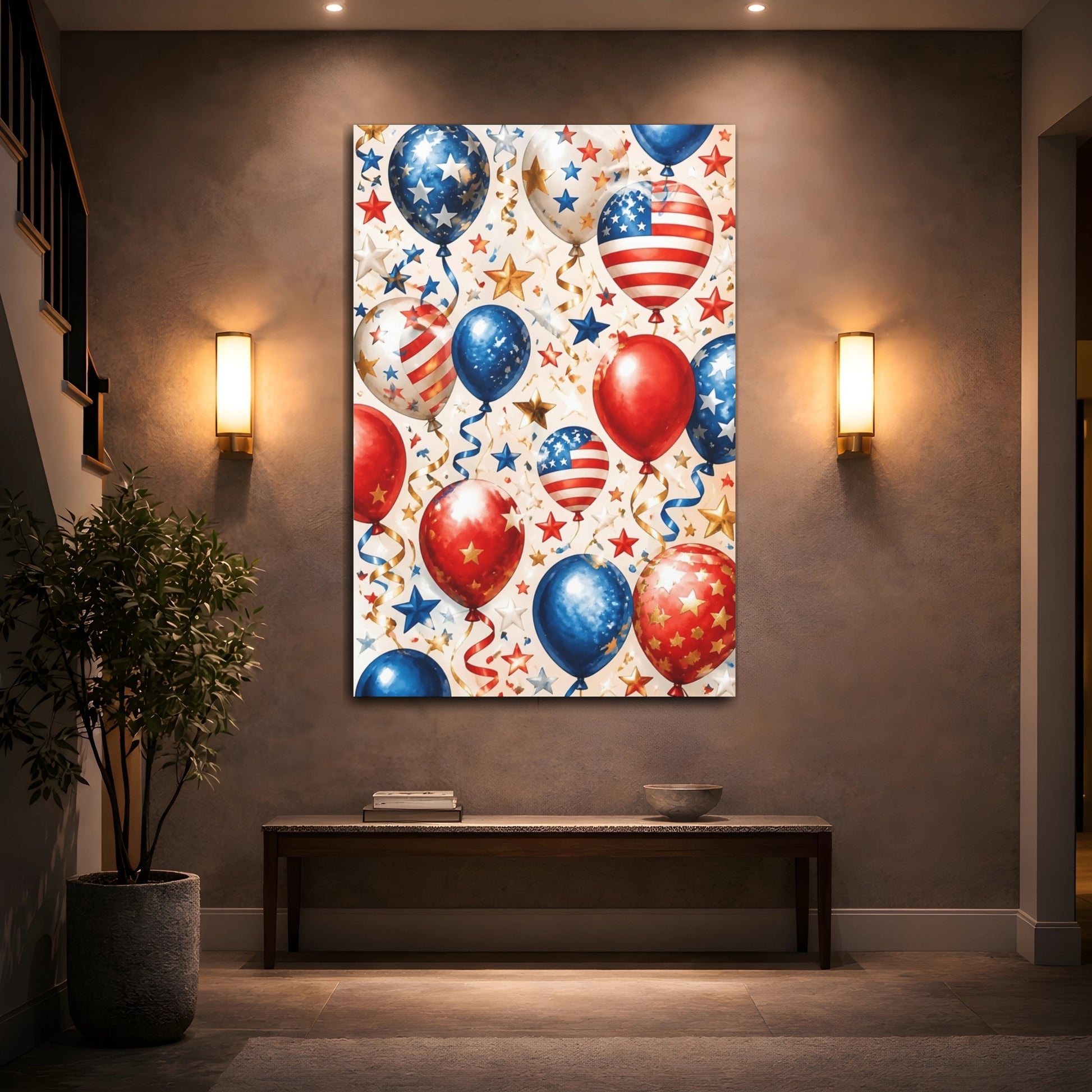Mockup 2. Patriotic Star Balloons shown as canvas print