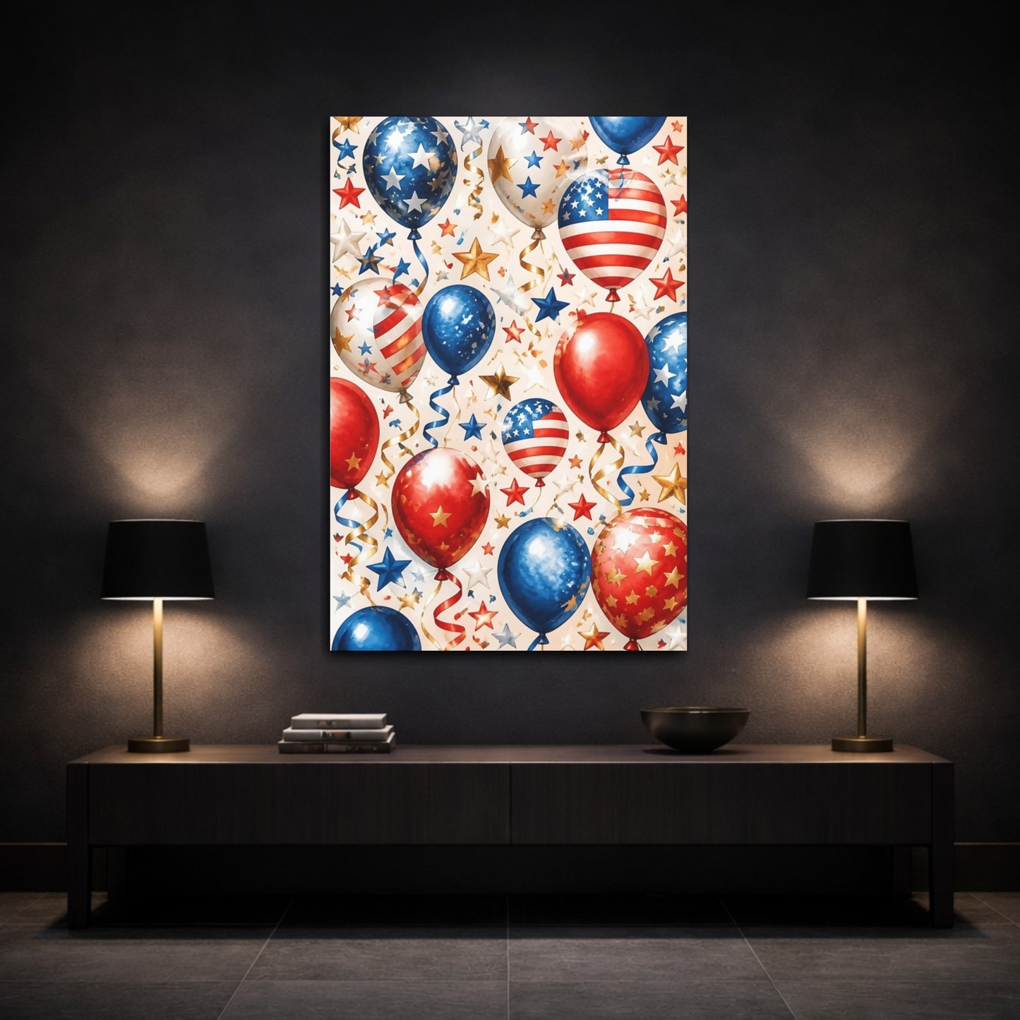 Mockup 3. Patriotic Star Balloons shown as canvas print