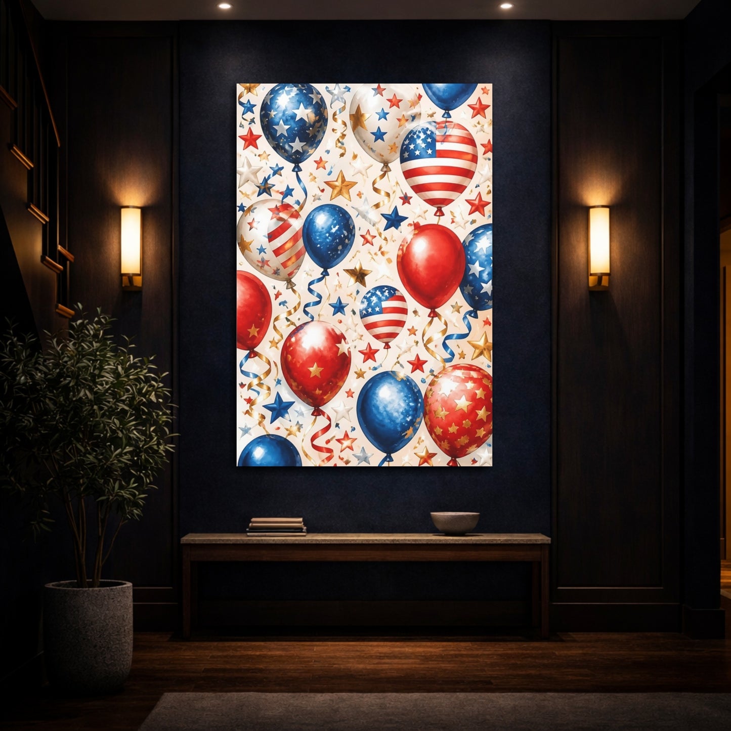Mockup 4. Patriotic Star Balloons shown as canvas print