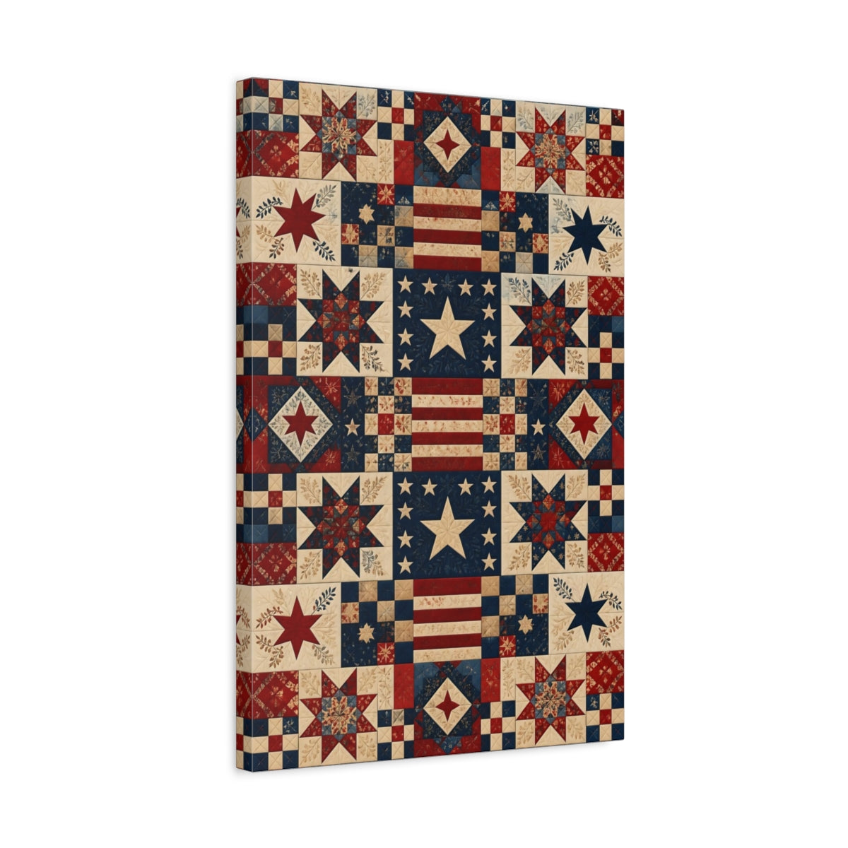 Side Mockup 3. Patriotic Star Quilt shown as canvas print