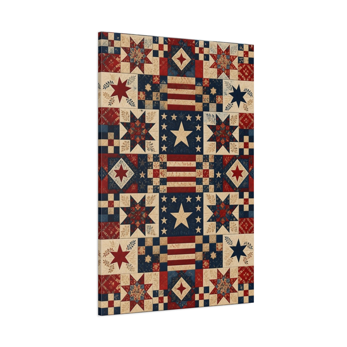 Side Mockup 1. Patriotic Star Quilt shown as canvas print
