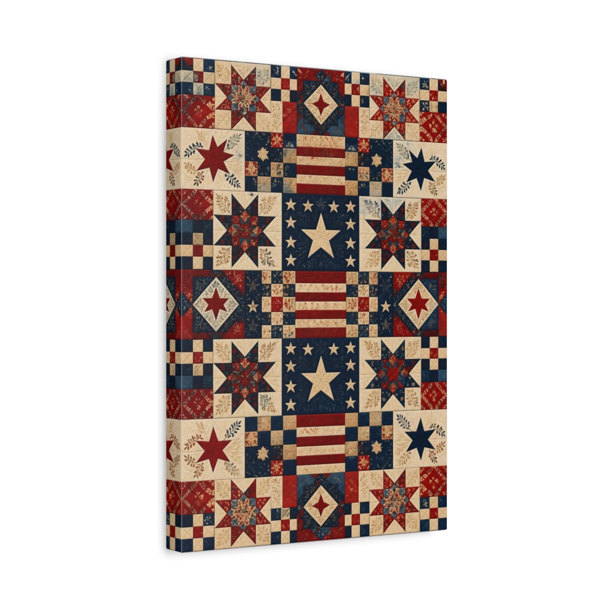 Side Mockup 4. Patriotic Star Quilt shown as canvas print