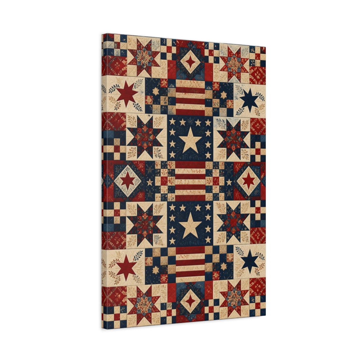 Side Mockup 2. Patriotic Star Quilt shown as canvas print