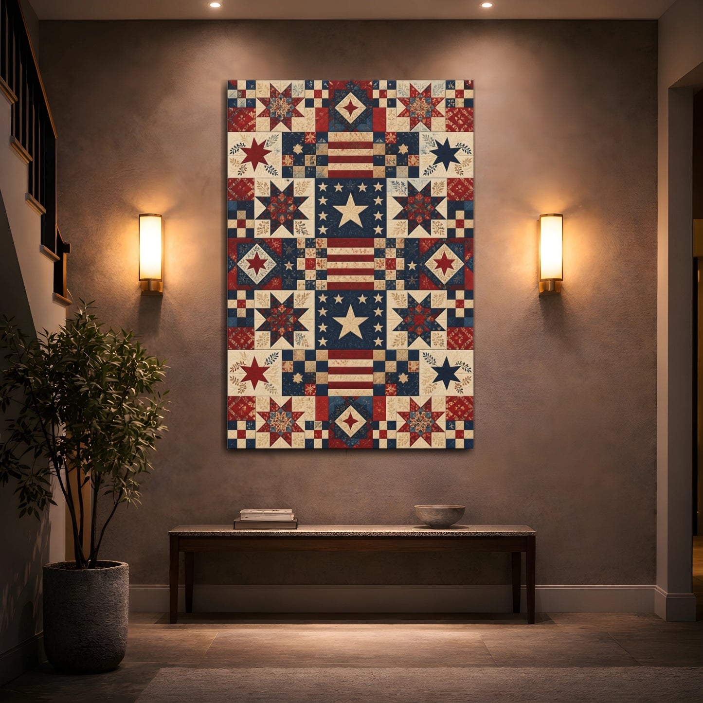 Mockup 2. Patriotic Star Quilt shown as canvas print