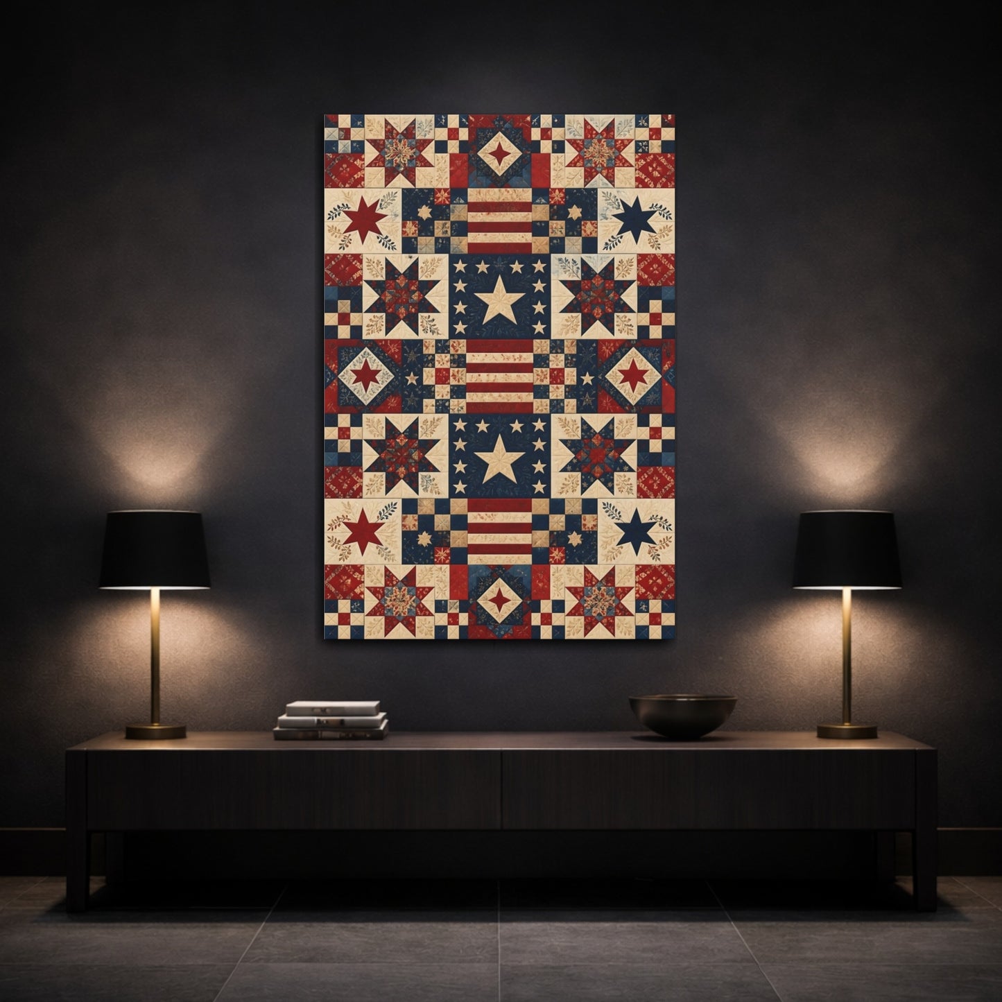 Mockup 3. Patriotic Star Quilt shown as canvas print