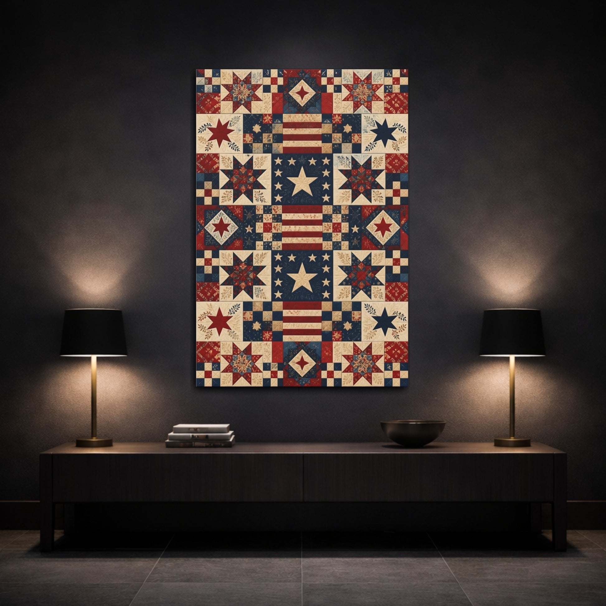 Mockup 3. Patriotic Star Quilt shown as canvas print