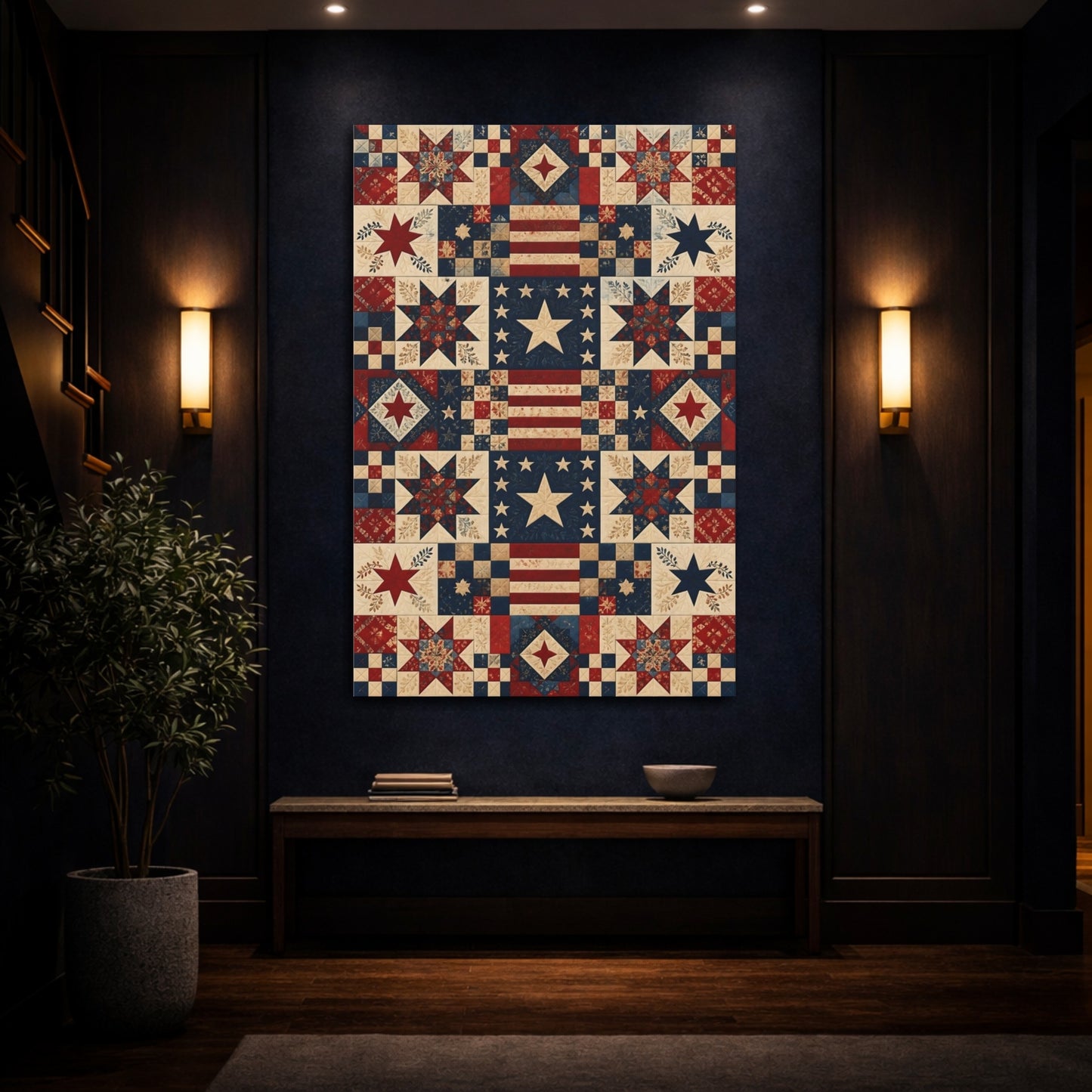 Mockup 4. Patriotic Star Quilt shown as canvas print