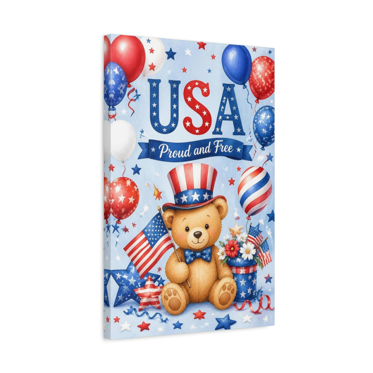 Side Mockup 3. Patriotic Teddy Bear shown as canvas print