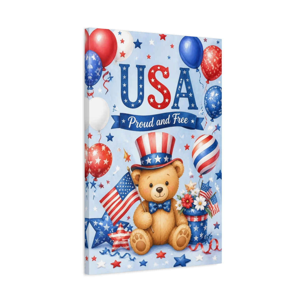 Side Mockup 2. Patriotic Teddy Bear shown as canvas print
