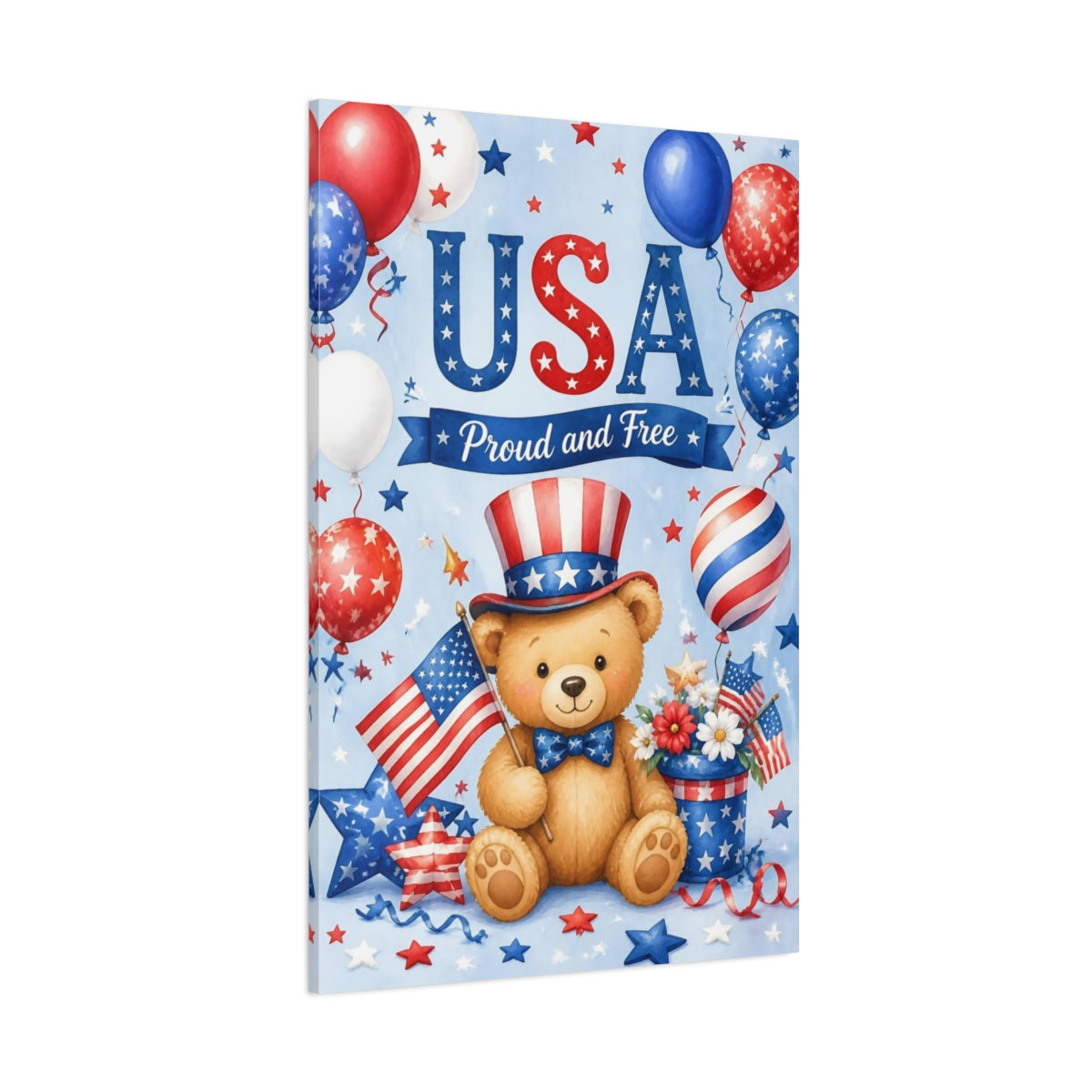 Side Mockup 1. Patriotic Teddy Bear shown as canvas print