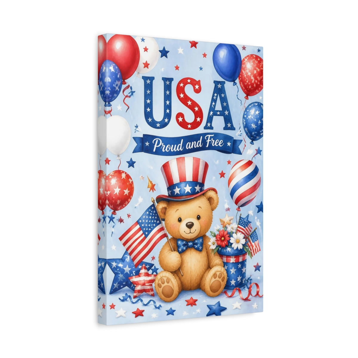 Side Mockup 4. Patriotic Teddy Bear shown as canvas print