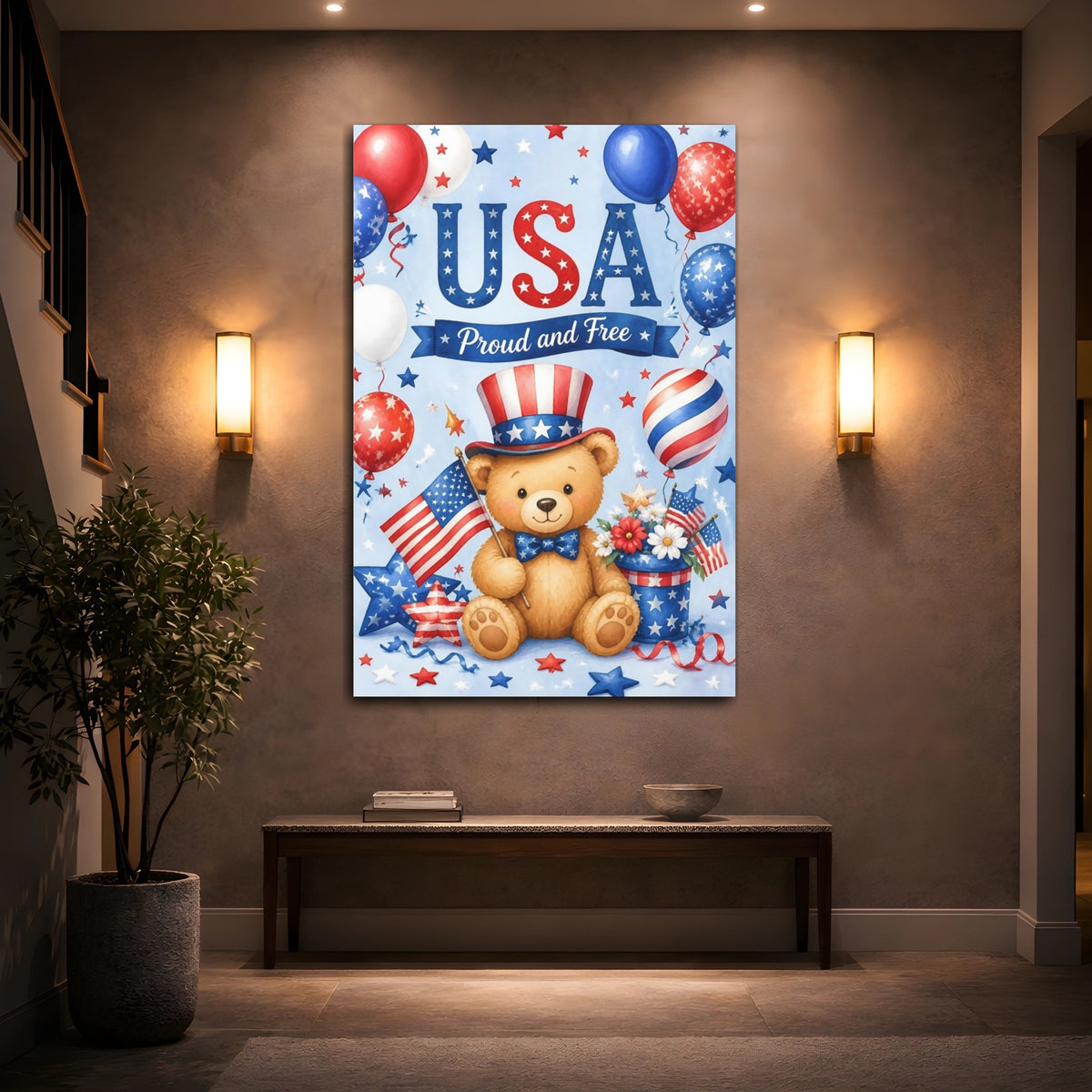 Mockup 2. Patriotic Teddy Bear shown as canvas print