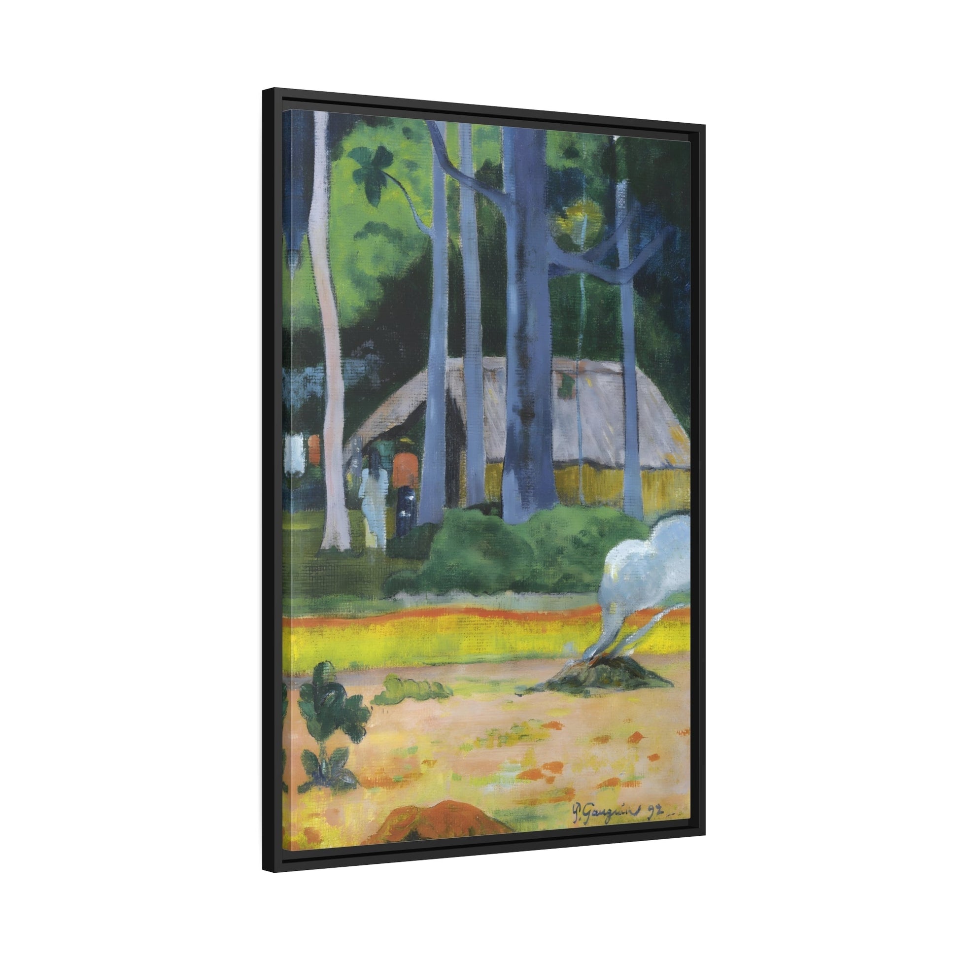 Paul Gauguin Cabin Under the Trees - Framed Canvas Print in Black Pinewood Frame