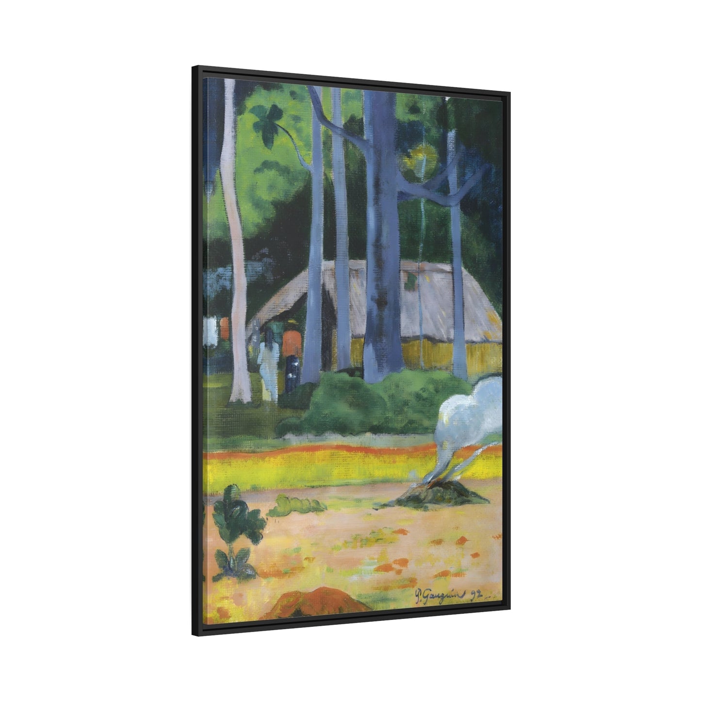 Paul Gauguin Cabin Under the Trees - Framed Canvas Print in Black Pinewood Frame