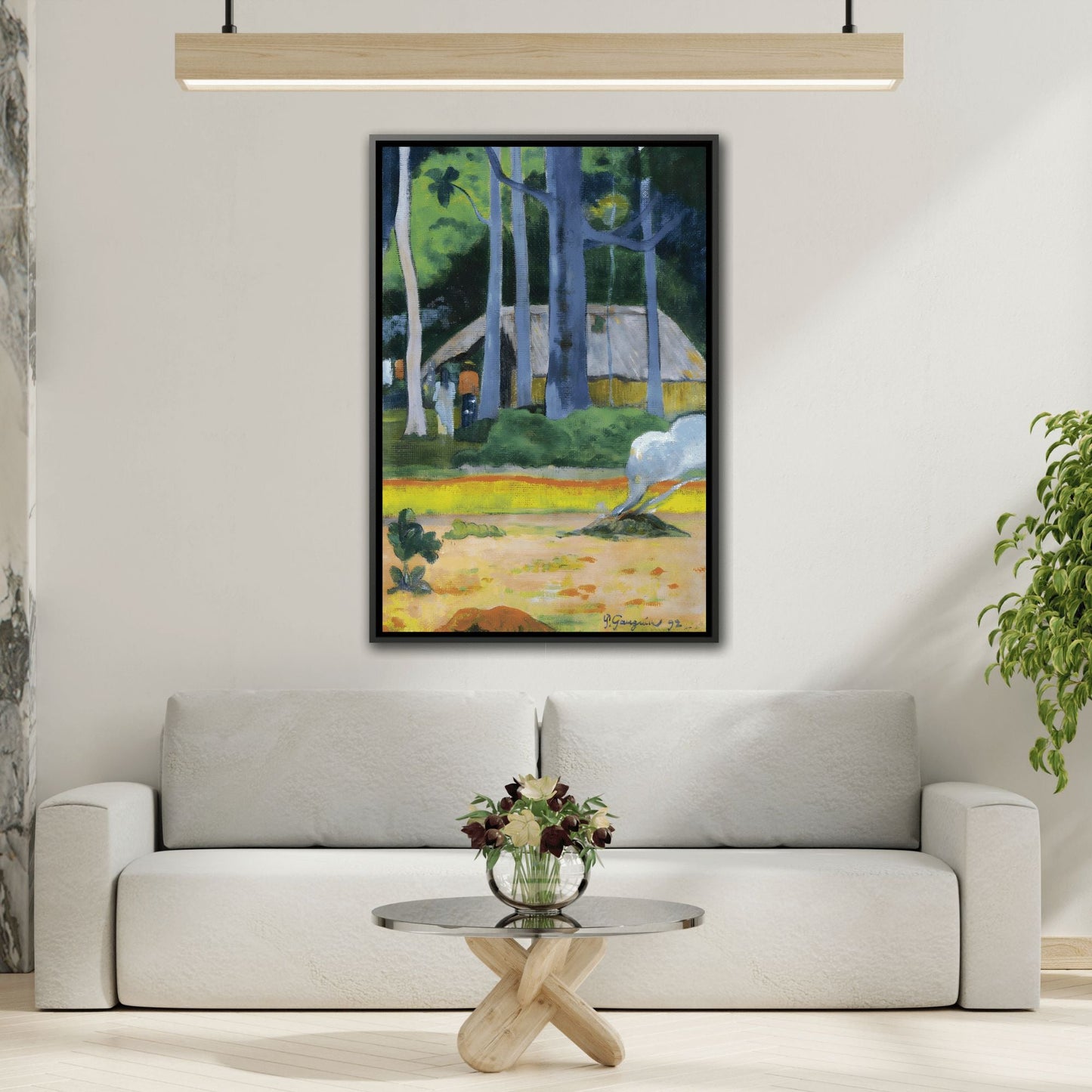 Paul Gauguin Cabin Under the Trees - Framed Canvas Print in Black Pinewood Frame