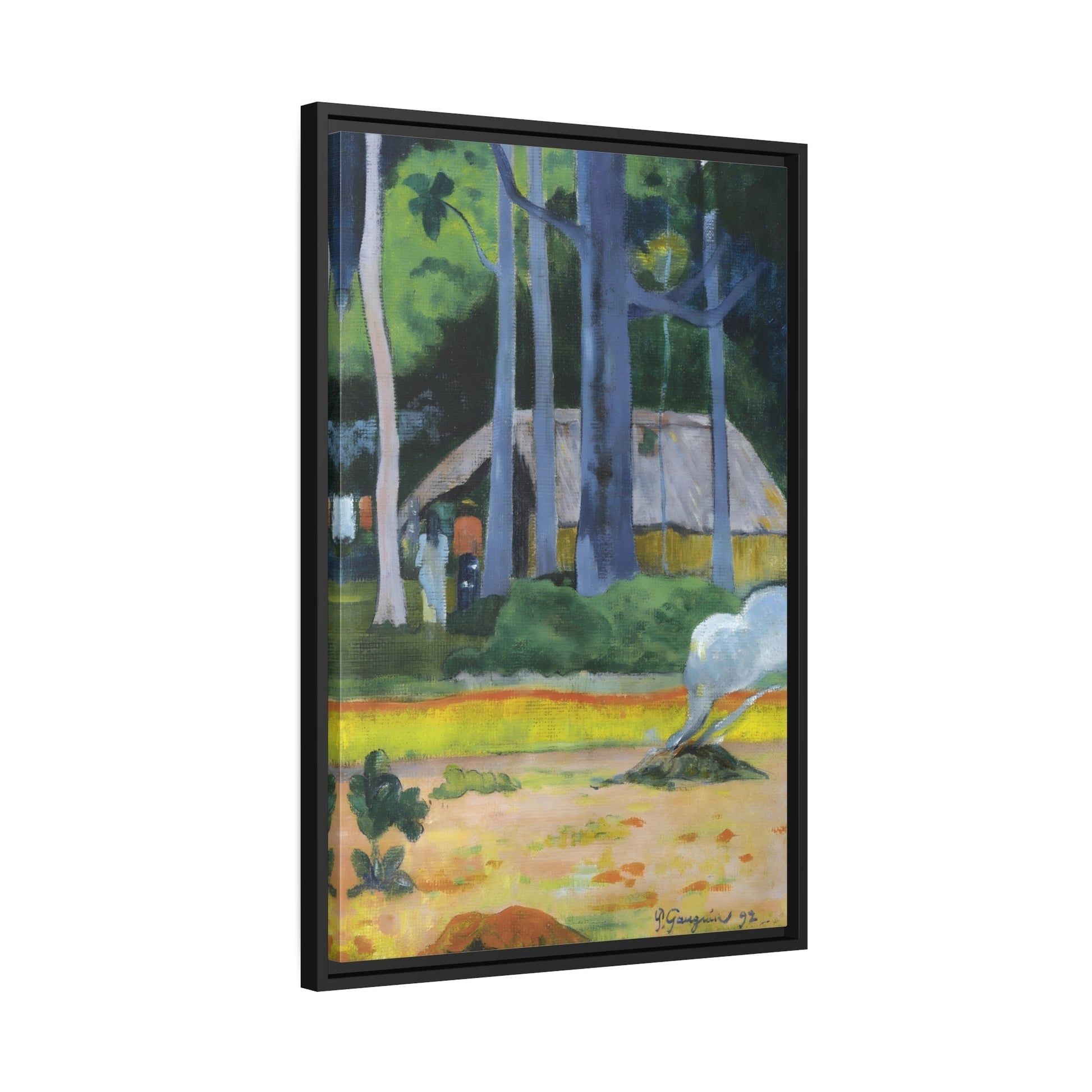 Paul Gauguin Cabin Under the Trees - Framed Canvas Print in Black Pinewood Frame