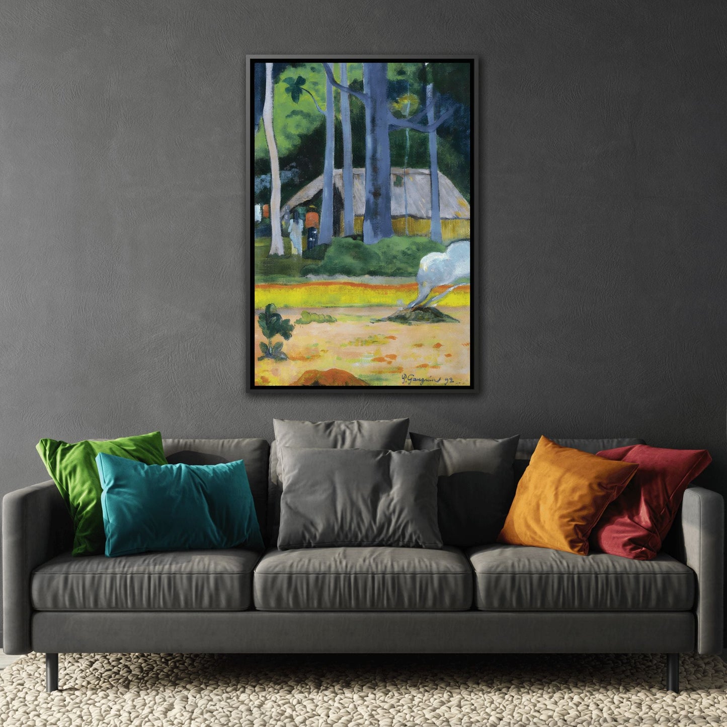 Paul Gauguin Cabin Under the Trees - Framed Canvas Print in Black Pinewood Frame