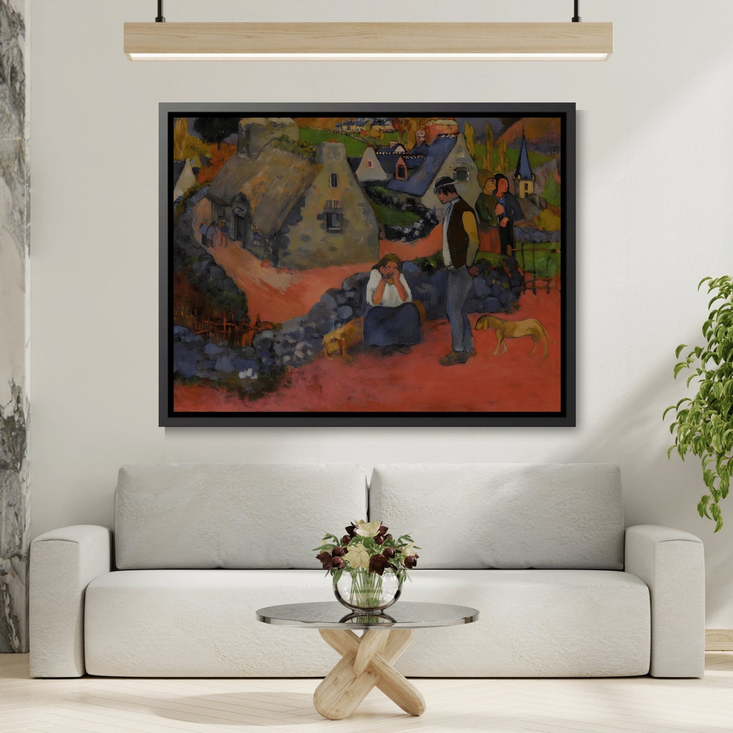 Paul Gauguin Drama in the Village - Framed Canvas Wall Art Print in Black Pinewood Frame