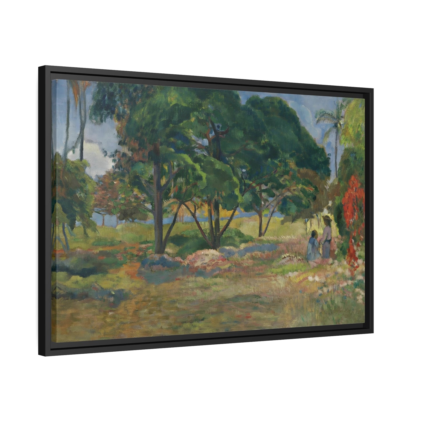 Paul Gauguin Landscape with Three Trees - Framed Canvas Wall Art Print in Black Pinewood Frame