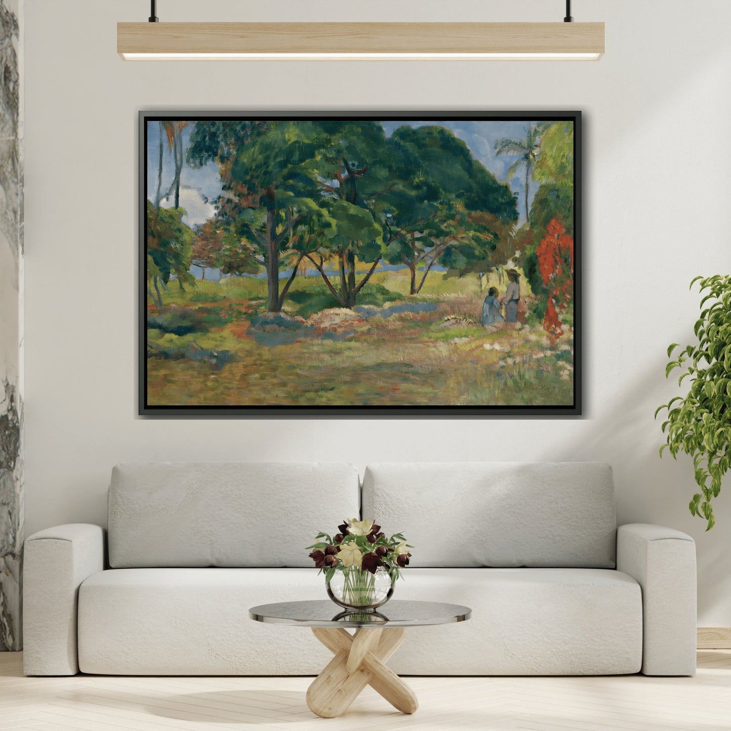 Paul Gauguin Landscape with Three Trees - Framed Canvas Wall Art Print in Black Pinewood Frame