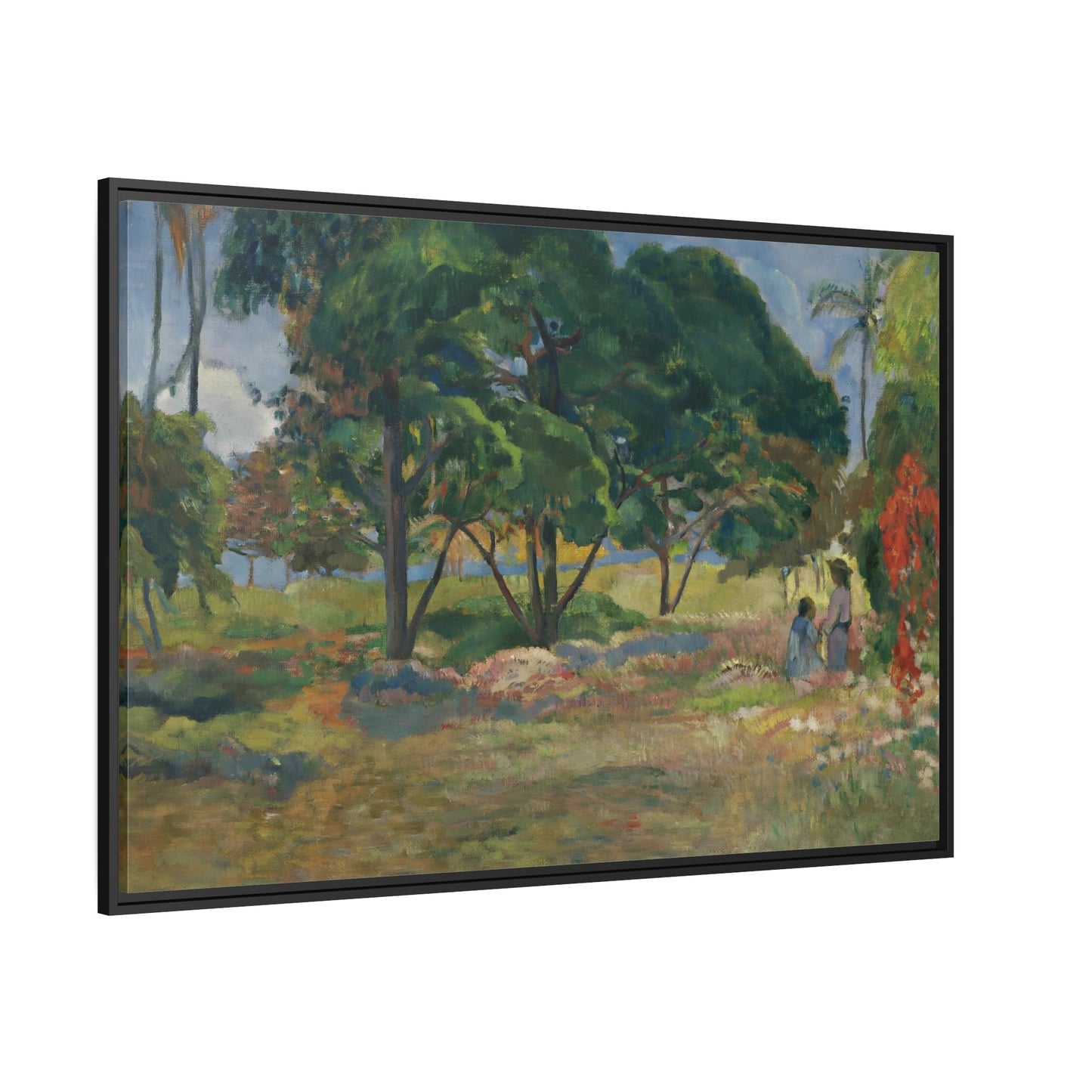 Paul Gauguin Landscape with Three Trees - Framed Canvas Wall Art Print in Black Pinewood Frame