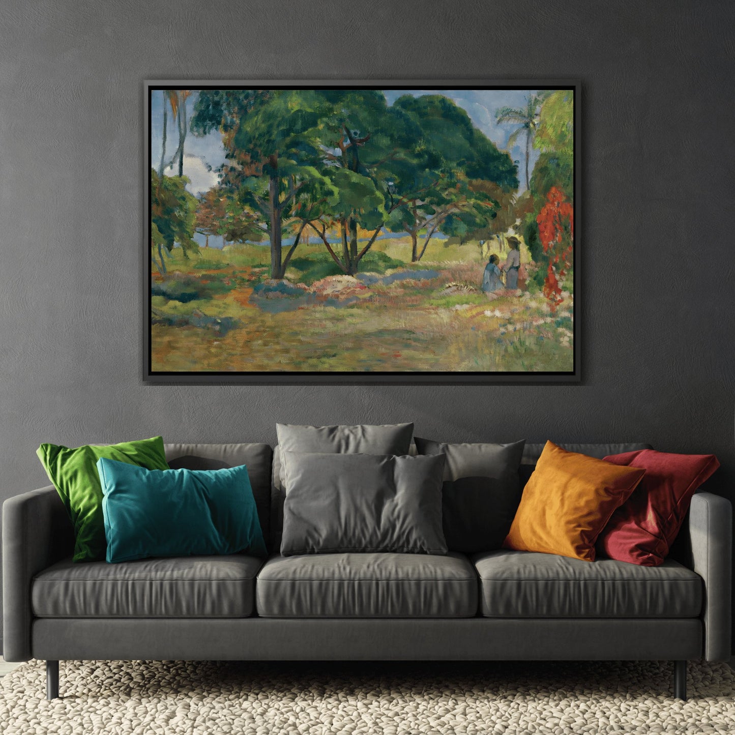 Paul Gauguin Landscape with Three Trees - Framed Canvas Wall Art Print in Black Pinewood Frame