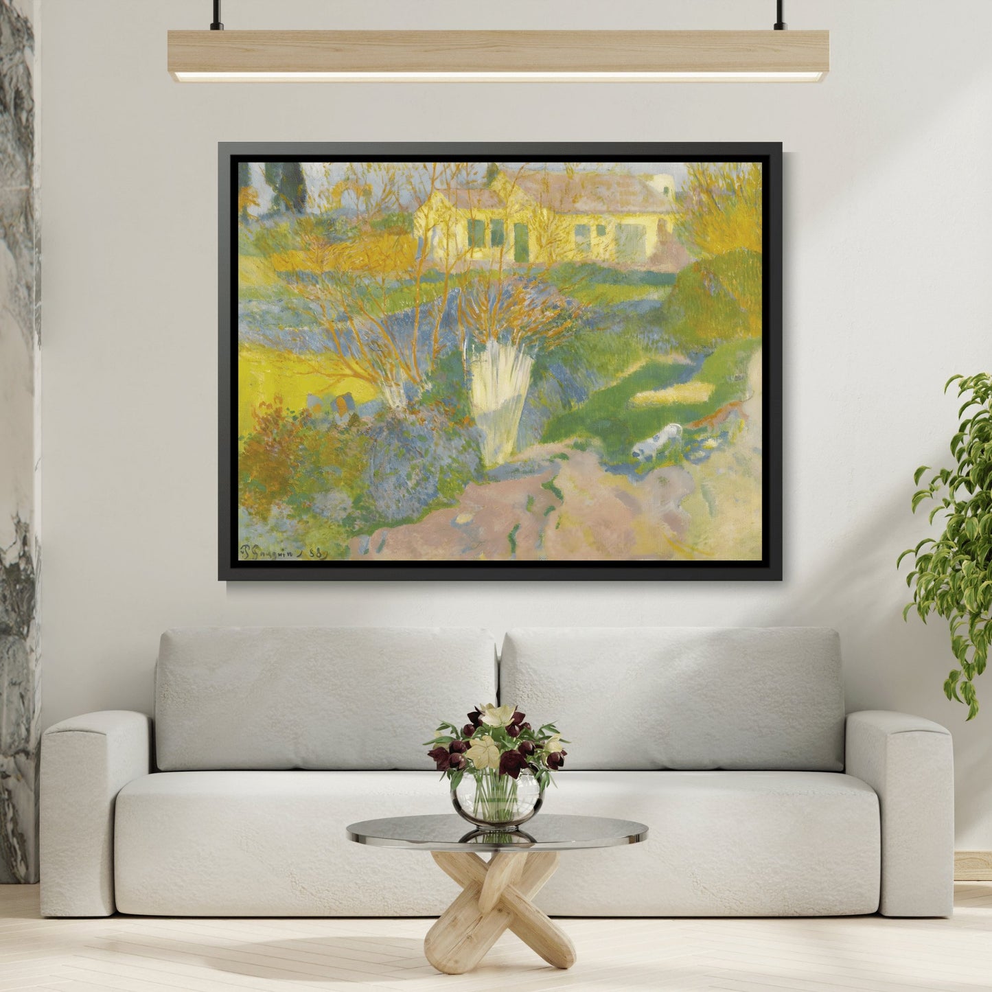 Paul Gauguin Les Mas Surroundings of Arles- Framed Canvas Wall Art Print in Black Pinewood Frame