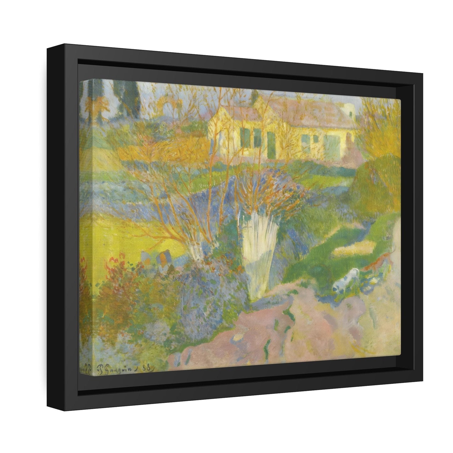 Paul Gauguin Les Mas Surroundings of Arles- Framed Canvas Wall Art Print in Black Pinewood Frame