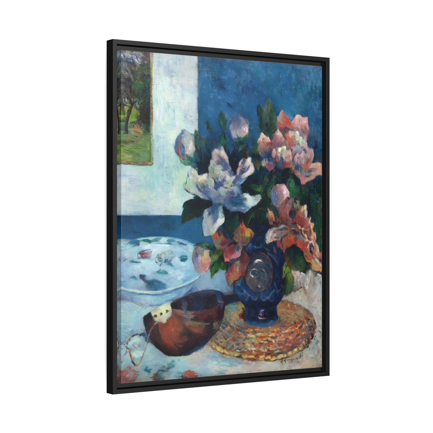 Paul Gauguin Still Life Chinese Peonies and Mandolin - Framed Canvas Art Reproduction