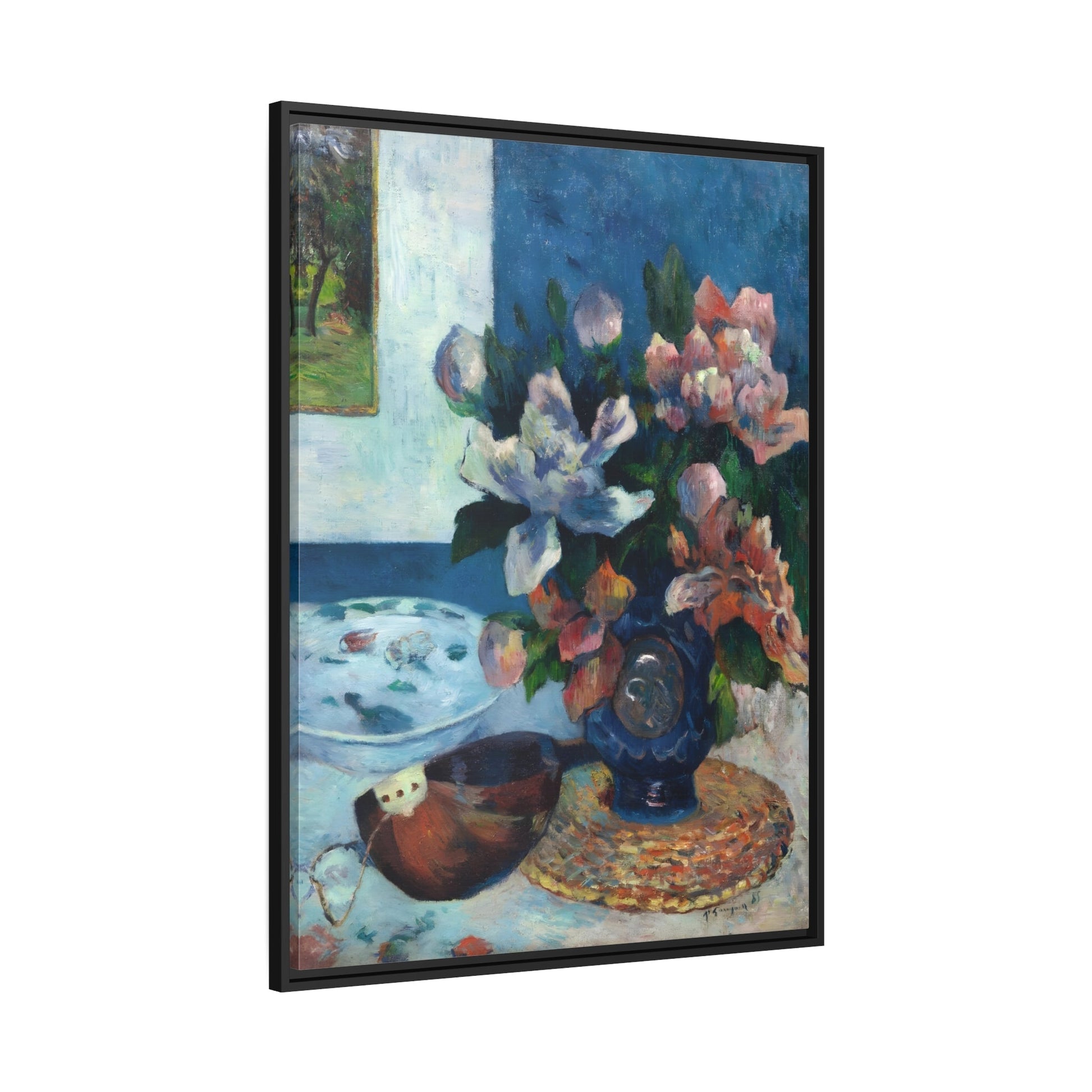 Paul Gauguin Still Life Chinese Peonies and Mandolin - Framed Canvas Art Reproduction