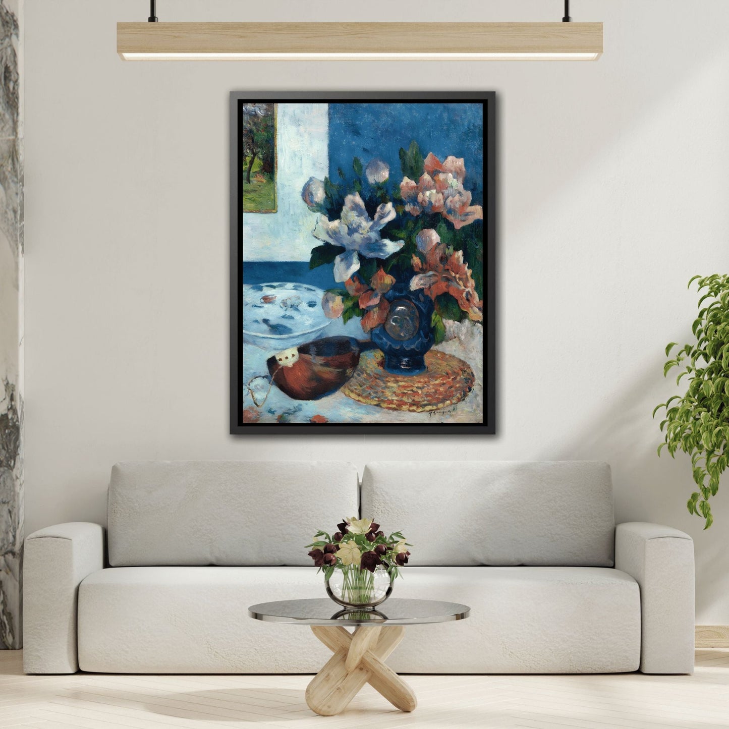 Paul Gauguin Still Life Chinese Peonies and Mandolin - Framed Canvas Art Reproduction