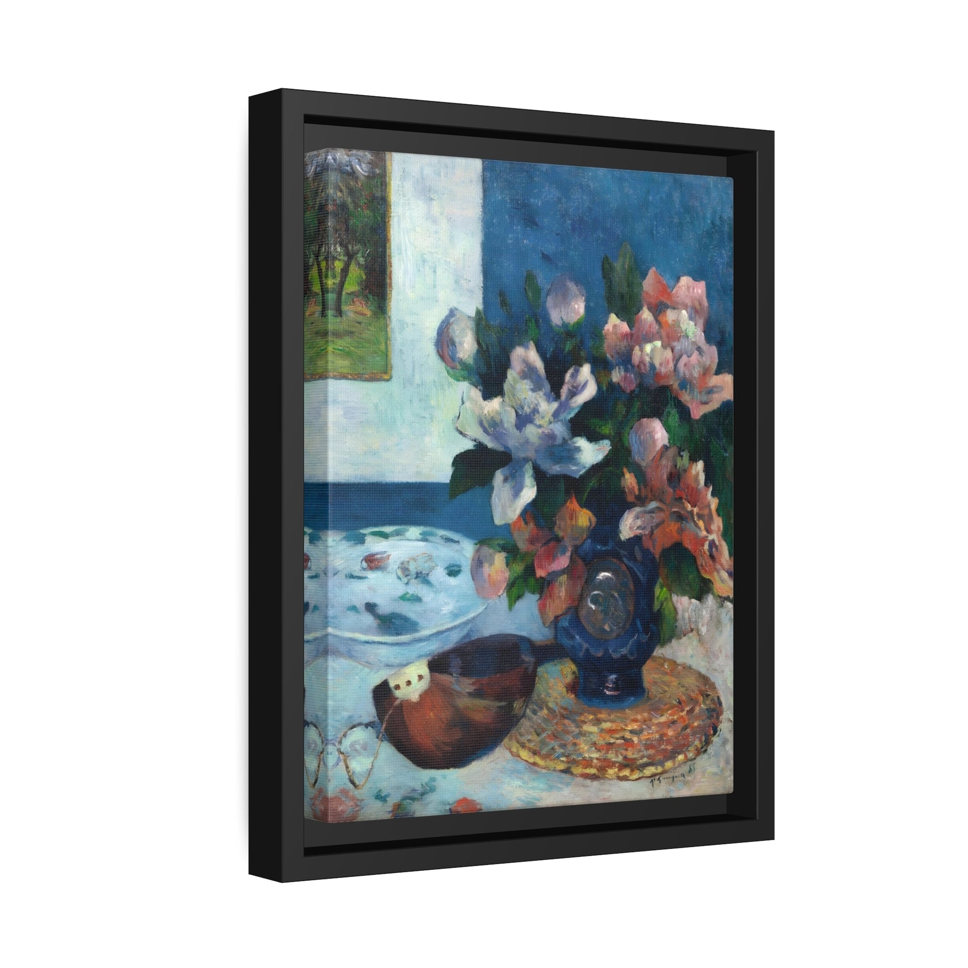 Paul Gauguin Still Life Chinese Peonies and Mandolin - Framed Canvas Art Reproduction