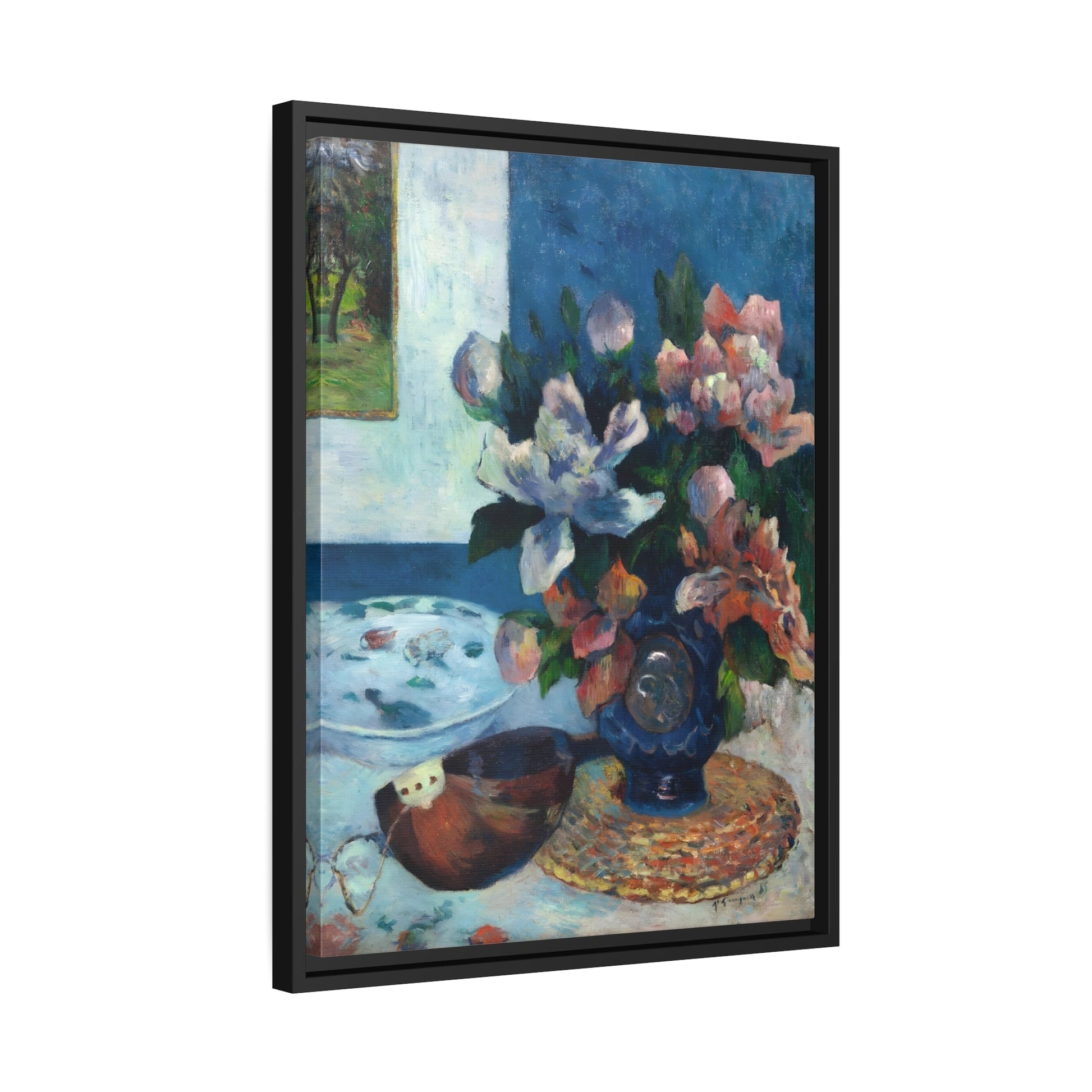 Paul Gauguin Still Life Chinese Peonies and Mandolin - Framed Canvas Art Reproduction