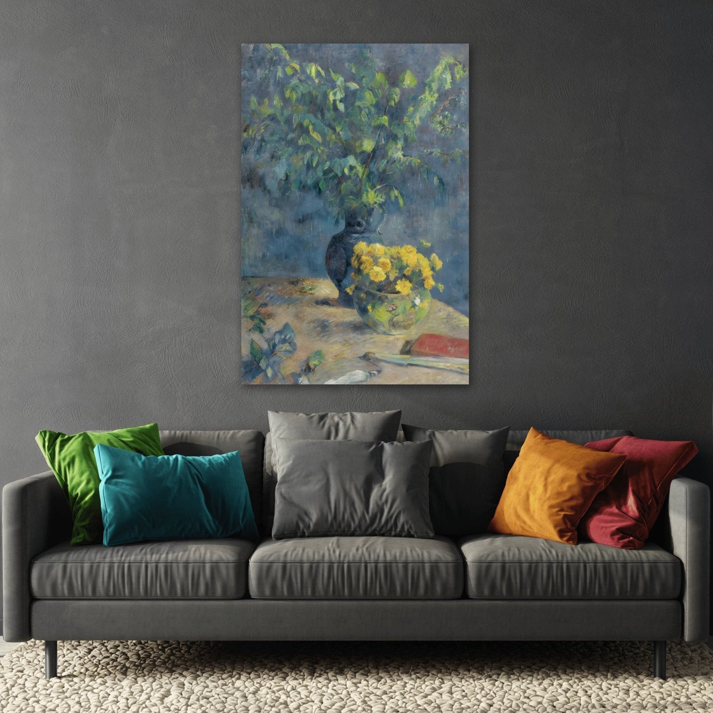 Paul Gauguin Two Vases of Flowers and a Fan - Canvas Wall Art Print