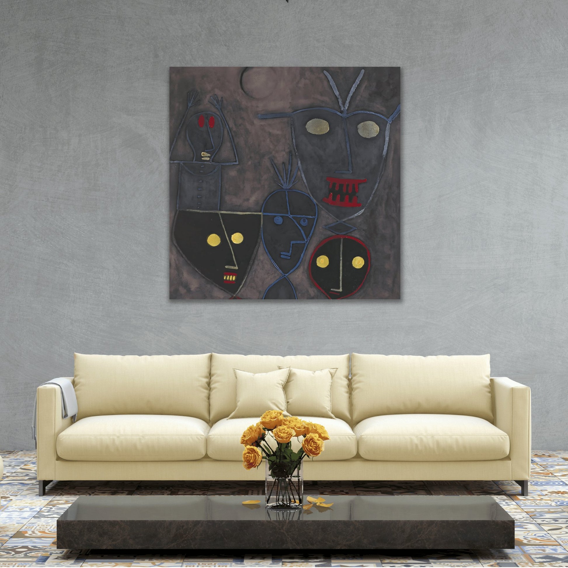 Paul Klee Demonic Puppets - Square Abstract Canvas Wall Art Print