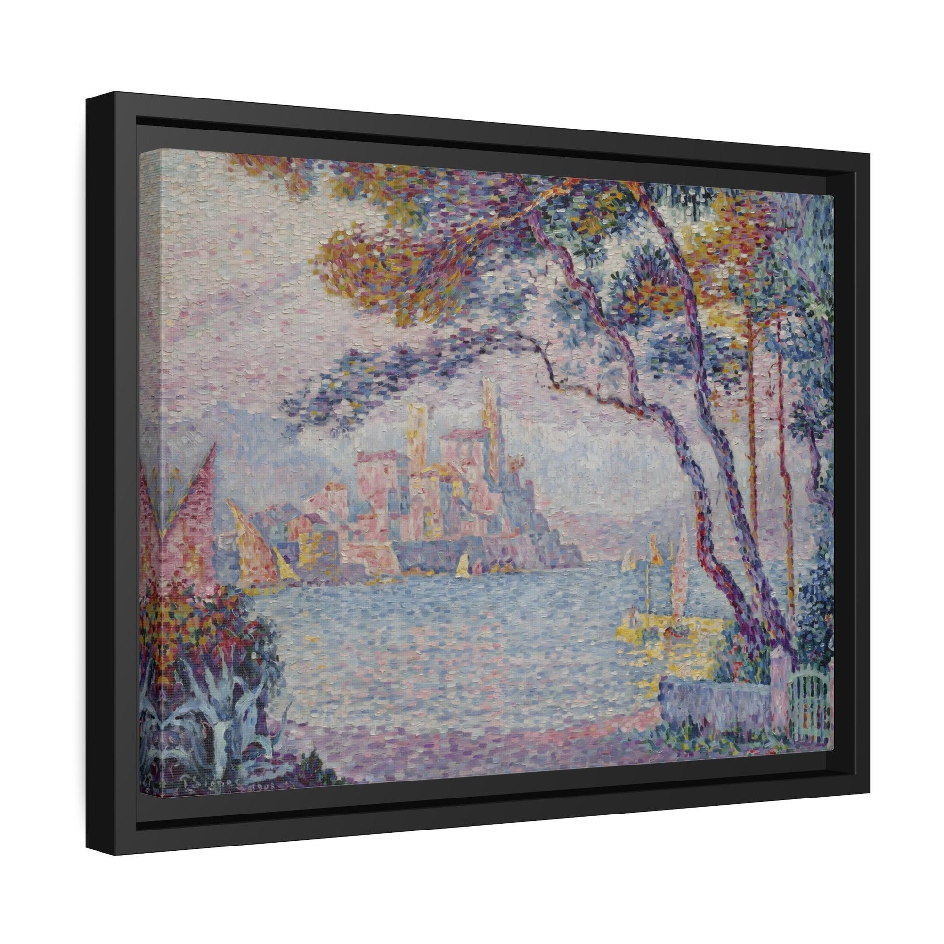 Paul Signac Antibes Evening - Framed Canvas Wall Art Print in Black Pinewood Frame