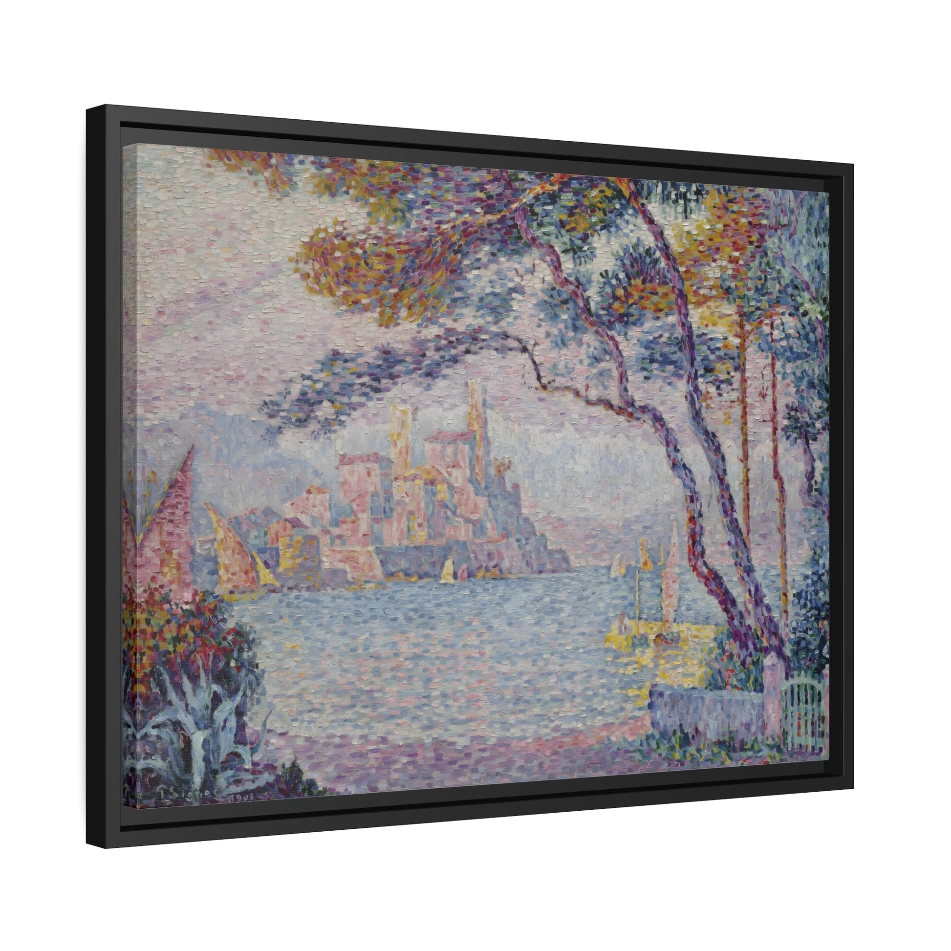 Paul Signac Antibes Evening - Framed Canvas Wall Art Print in Black Pinewood Frame