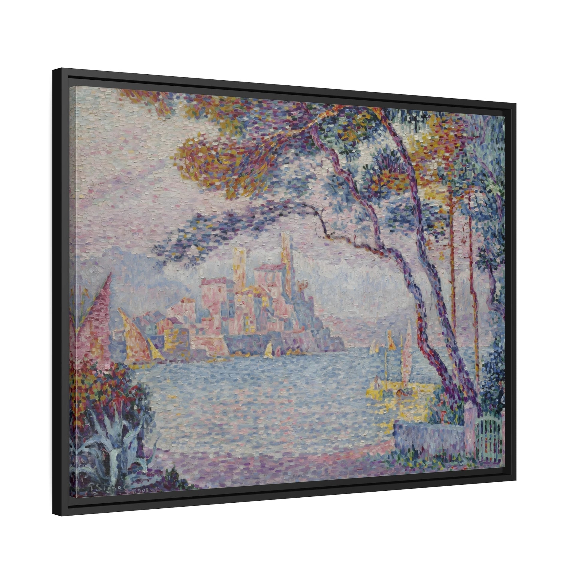 Paul Signac Antibes Evening - Framed Canvas Wall Art Print in Black Pinewood Frame