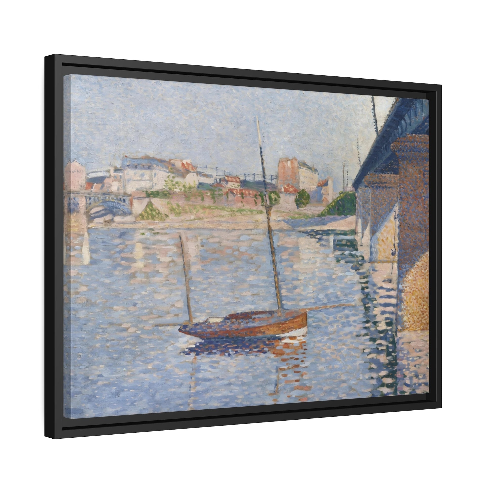 Paul Signac Clipper Boat - Framed Canvas Wall Art Print in Black Pinewood Frame