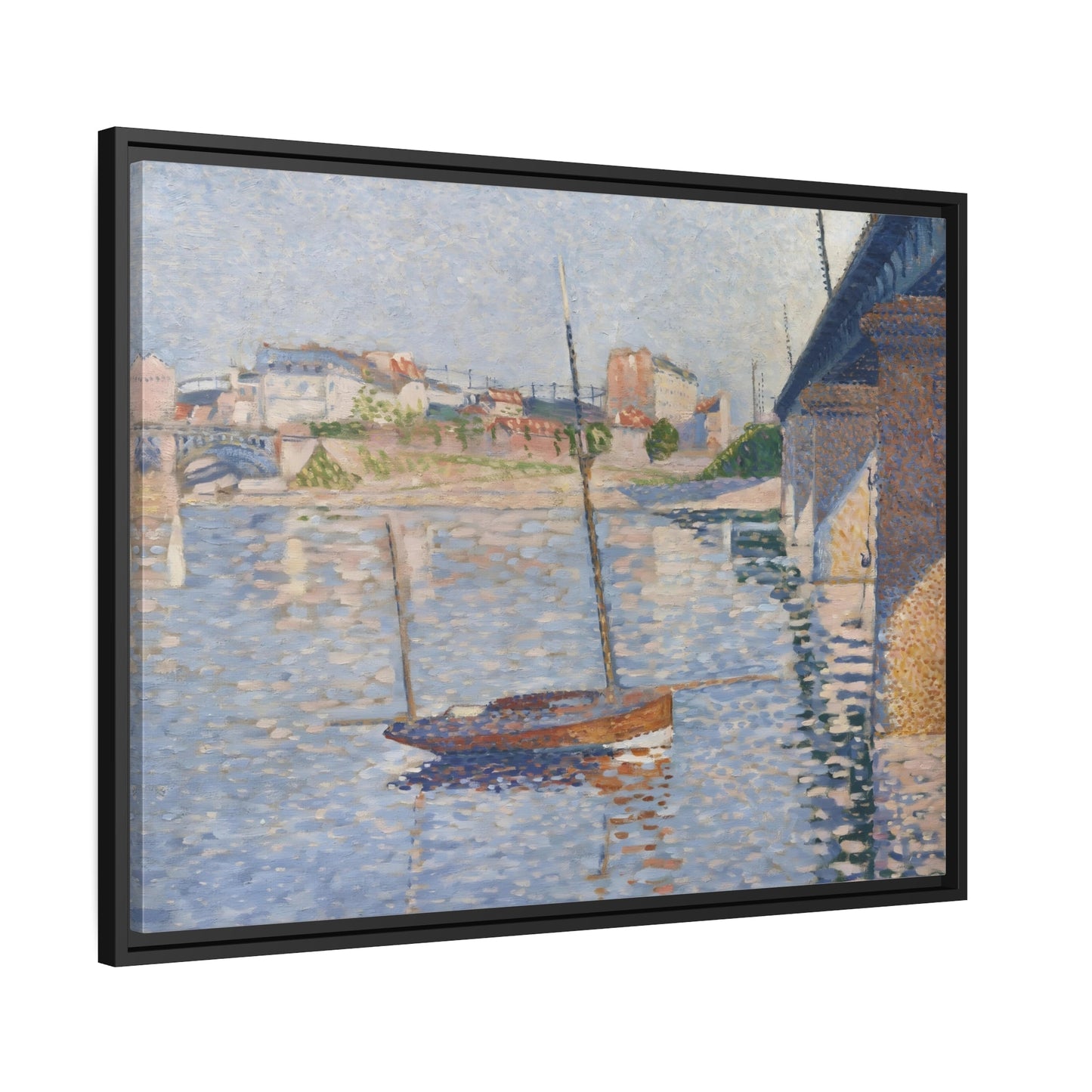 Paul Signac Clipper Boat - Framed Canvas Wall Art Print in Black Pinewood Frame