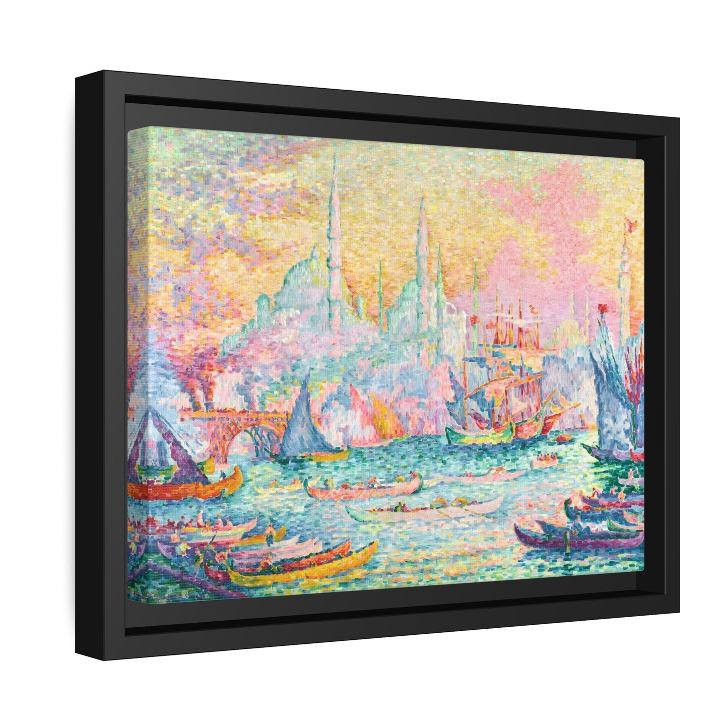 Paul Signac Golden Horn Constantinople - Framed Canvas Wall Art Print in Black Pinewood Frame