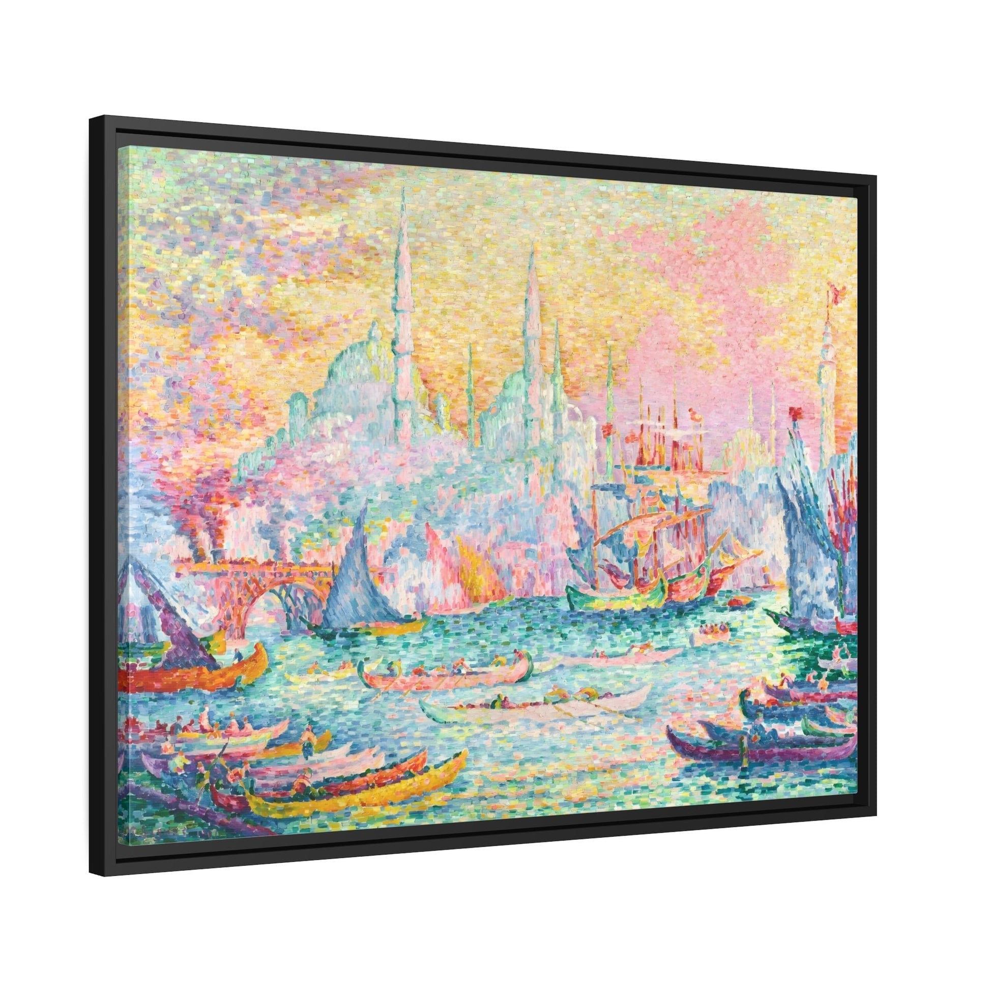 Paul Signac Golden Horn Constantinople - Framed Canvas Wall Art Print in Black Pinewood Frame